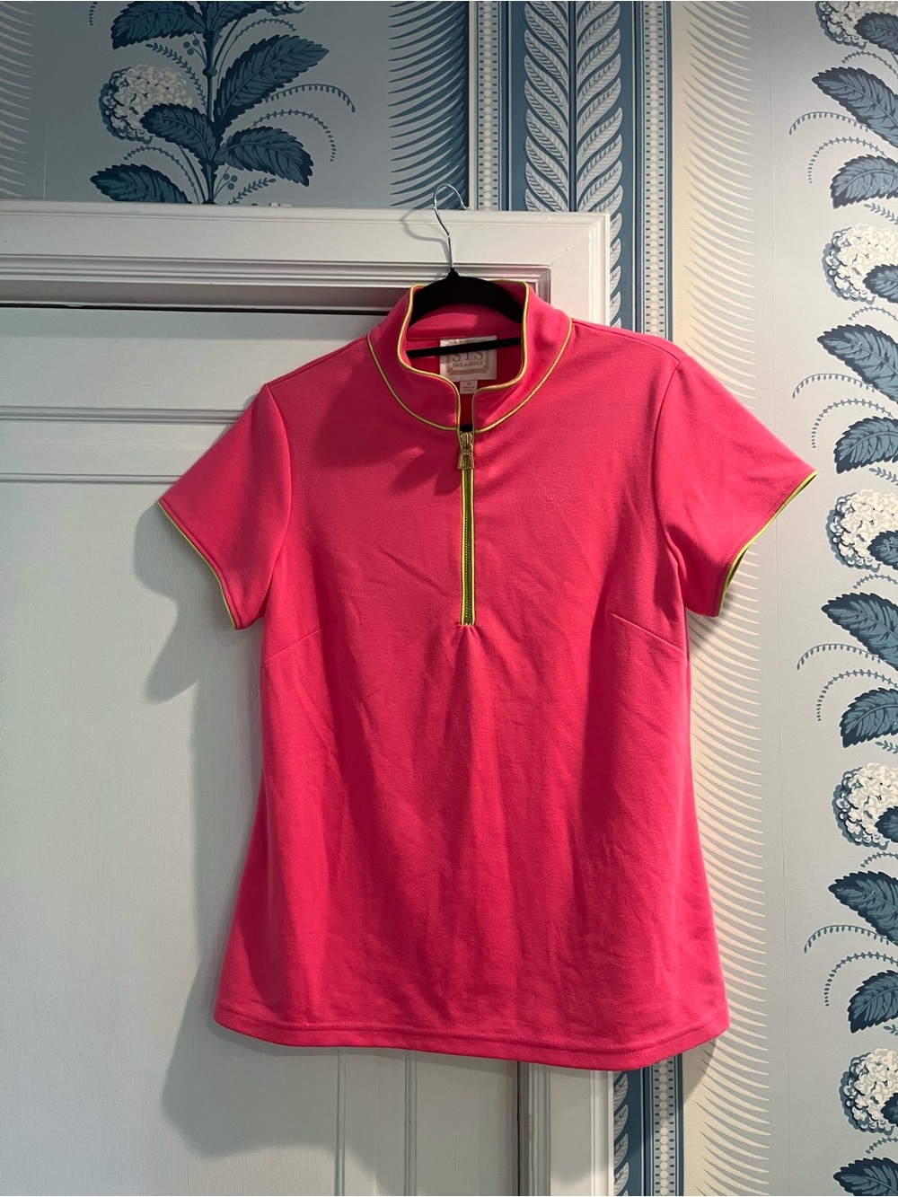 Sail to Sable Hot Pink Short Sleeve Zip Polo with Yellow Trim